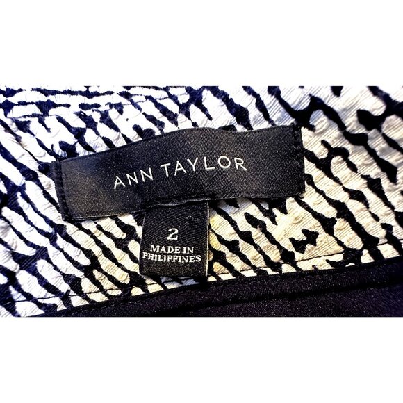Ann Taylor Black White Print Mini Pencil Skirt Zip Back‎ Cotton Blend Size 2 - Picture 4 of 9